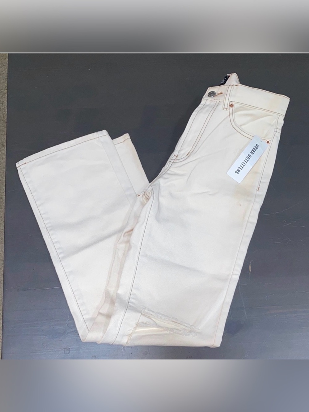 BDG Urban Outfitters Cream Straight Leg Jeans High Waisted Denim Pants Size 24